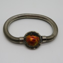 1970s Vintage Snake Chain Bracelet with Enamel Roundel