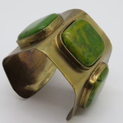Brass Cuff Bracelet with Green Ceramic Panels