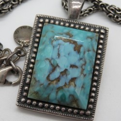 Chunky Pendant with Faceted Turquoise Marble Effect Glass Insert