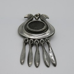Vintage 1960s Abstract Pewter Viking Ship Pendant