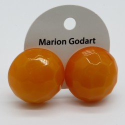 Butterscotch Round Clip On Faceted Earrings by Marion Godart Paris
