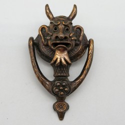 Copper Tone Devils Head Door Knocker Brooch Pendant