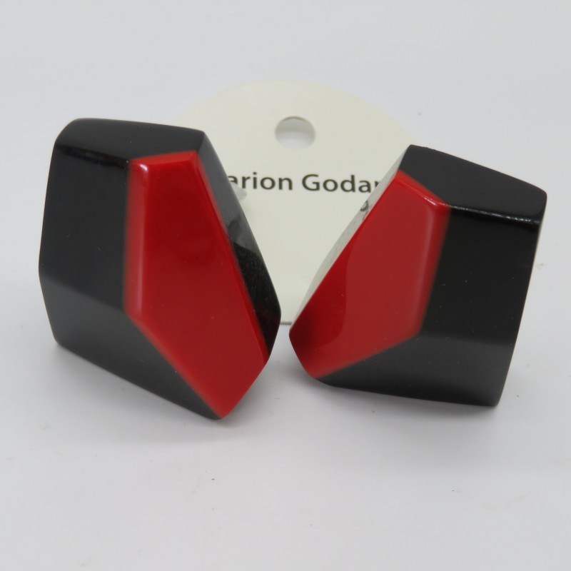 Large Geometric Black and Red Resin Earrings by Marion Godart