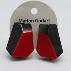 Black and Red Resin Clip On Earrings by Marion Godart