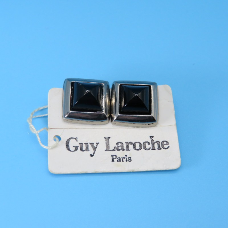 Vintage Guy Laroche Square Earrings with Black Glass.