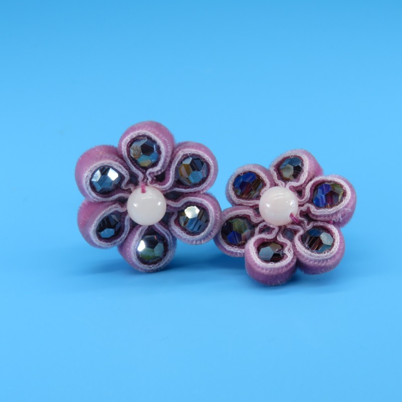 Marion Godart Pink Velvet Ribbon and Glass Bead Earrings.