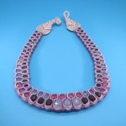 Marion Godart Pink Velvet Ribbon with Glass Beads Necklace.