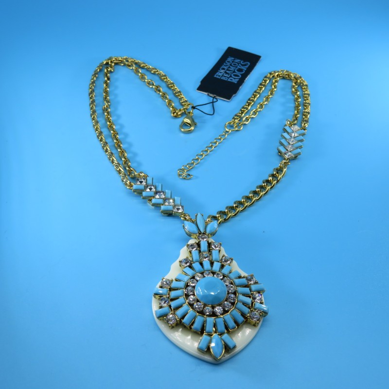 Vintage Necklace with Turquoise and Diamante Crystal Glass Stones