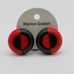 Black and Red Round Clip On Earrings by Marion Godart