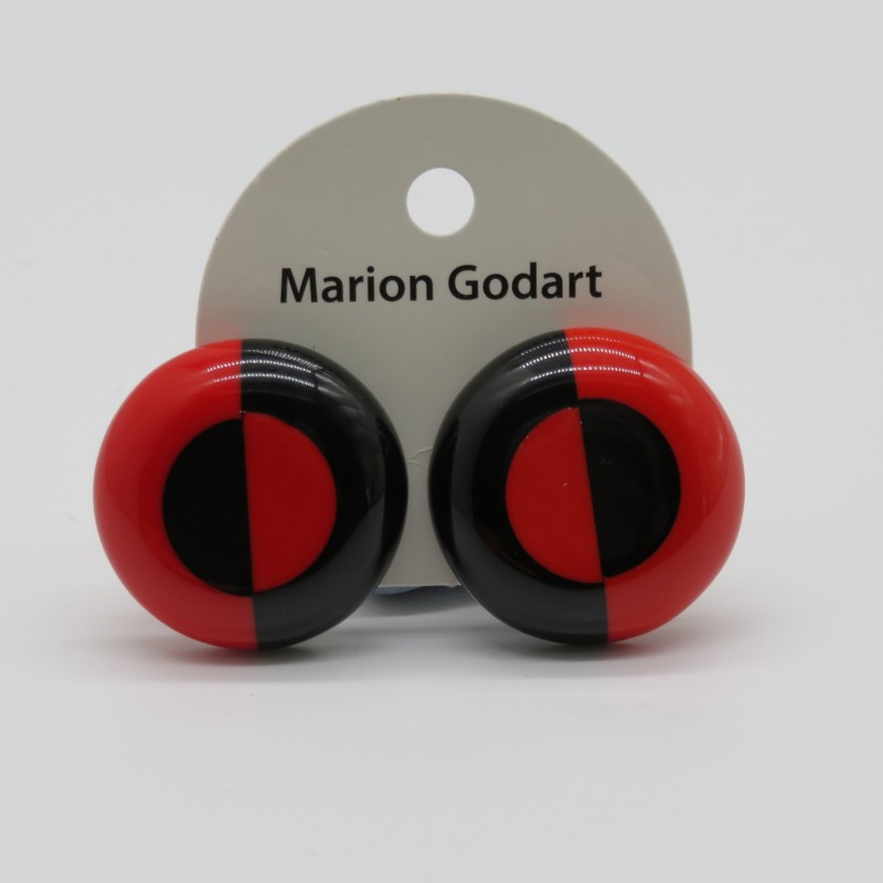 Black and Red Round Clip On Earrings by Marion Godart
