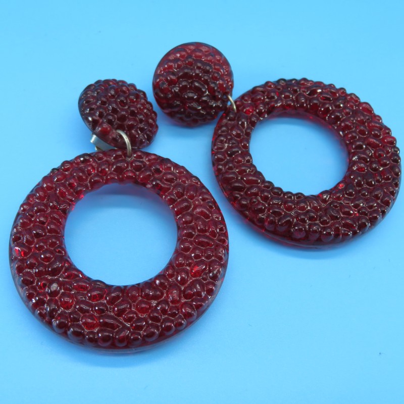 1970s Vintage Scarlet Red Resin Hoop Earrings