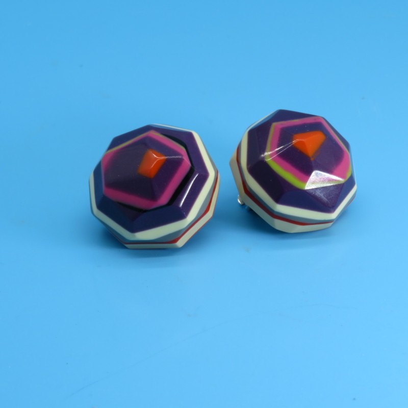 Hexagonal Funky Colourful Purple Earrings by Marion Godart