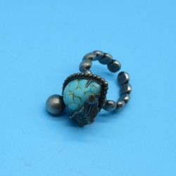 Fabulous Vintage Abstract Ring with Glass Turquoise Signed Joseff