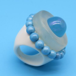 Marion Godart Large Chunky Blue Iridescent and White Resin Ring