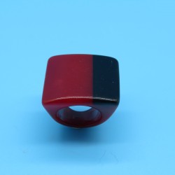 Marion Godart Square Fashion Red Amber and Black Resin Ring
