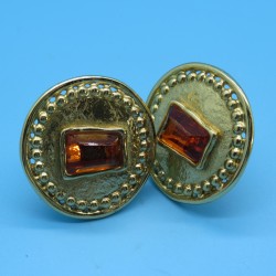 Large Jean Louis Scherrer gold Plated and Amber Resin Earrings