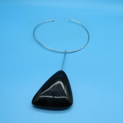 Thierry Mugler vintage 1990s modernist chrome wire collar with resin pendant signed with box
