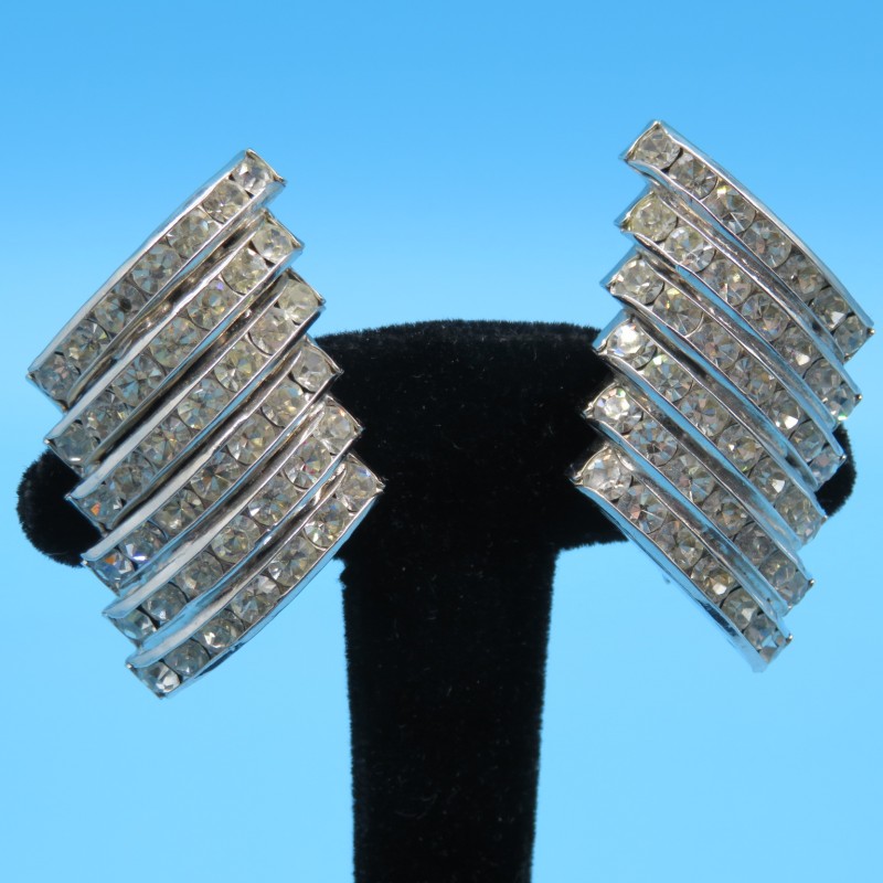 Butler and Wilson Silver Plated and Diamante Rhinestones Earrings