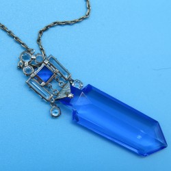 Art Deco Platinon and Blue Crystal Drop Chain Necklace.