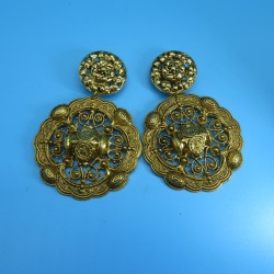Large 1980s Gold Plated Dangling Earrings