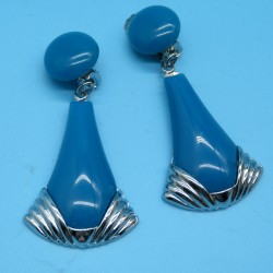 French 1980s Dangling Blue Resin Earrings