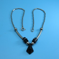Art Deco Chrome and Black Galalite Necklace
