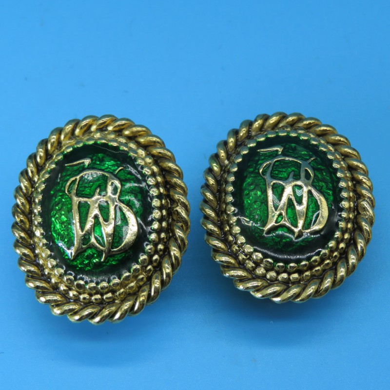 Butler and Wilson 1980s Monogrammed Green Enamel Earrings