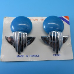 1980s French Abstract Futuristic Style Resin and Metal Earrings