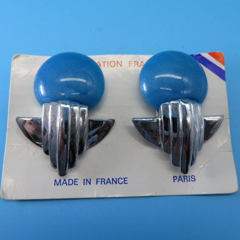 1980s French Abstract Futuristic Style Resin and Metal Earrings