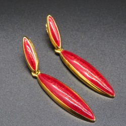Vintage Red Enamel Dangling Clip On Earrings (1980s)