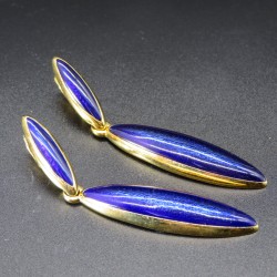Vintage 1980s Royal Blue Enamel Dangling Clip On Earrings