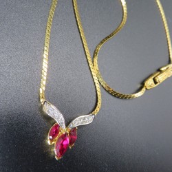 Vintage Attwood & Sawyer Gold Plated, Ruby and Swarovski Crystal Necklace Signed A&S