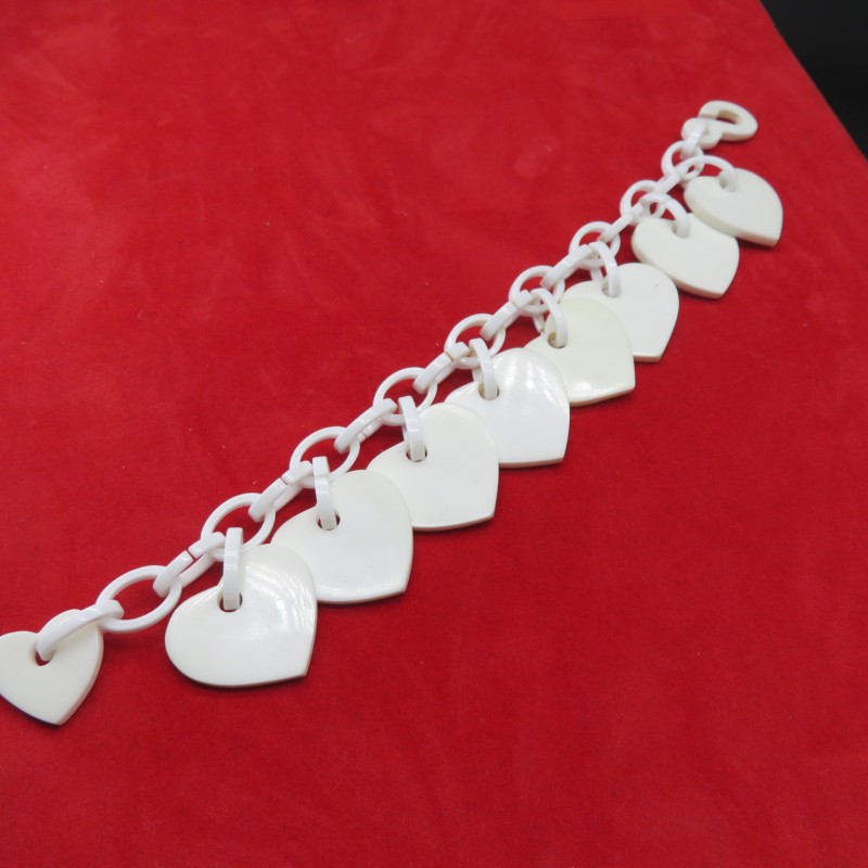 Vintage White Resin Hearts Bracelet by Marion Godart