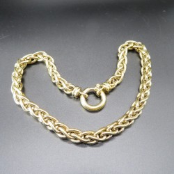 1980s Gold Plated Chunky Wheat Link Chain Collar Necklace Signed Agatha