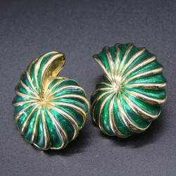 Vintage 1990s Statement Green Enamel Sea Shell Earrings
