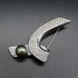 Grossé sparkling faux pearl brooch, signed