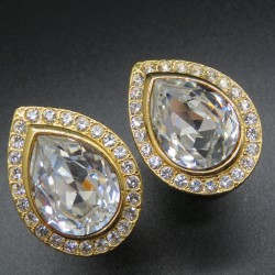 Vintage large crystal clip on earrings