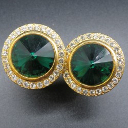 1990 vintage gold plated and green emerald crystal clip on earrings