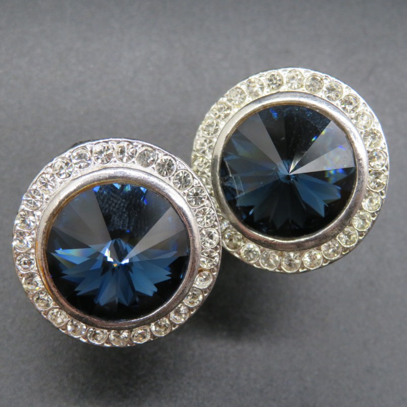Vintage blue sapphire crystal clip on earrings