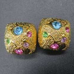 1990 vintage square clip on earrings with crystals