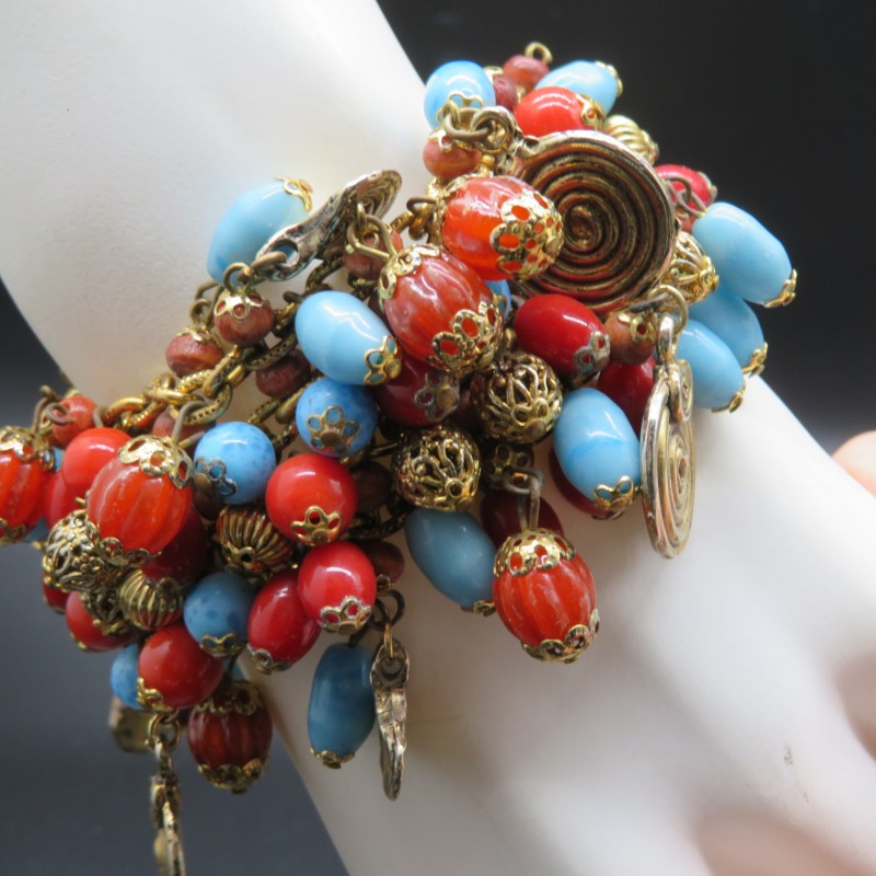 Vintage charm and glass bracelet