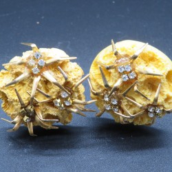 Vintage clip on earrings with spiders on honeycomb