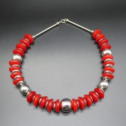 Jakob Bengel red galalith and chrome necklace