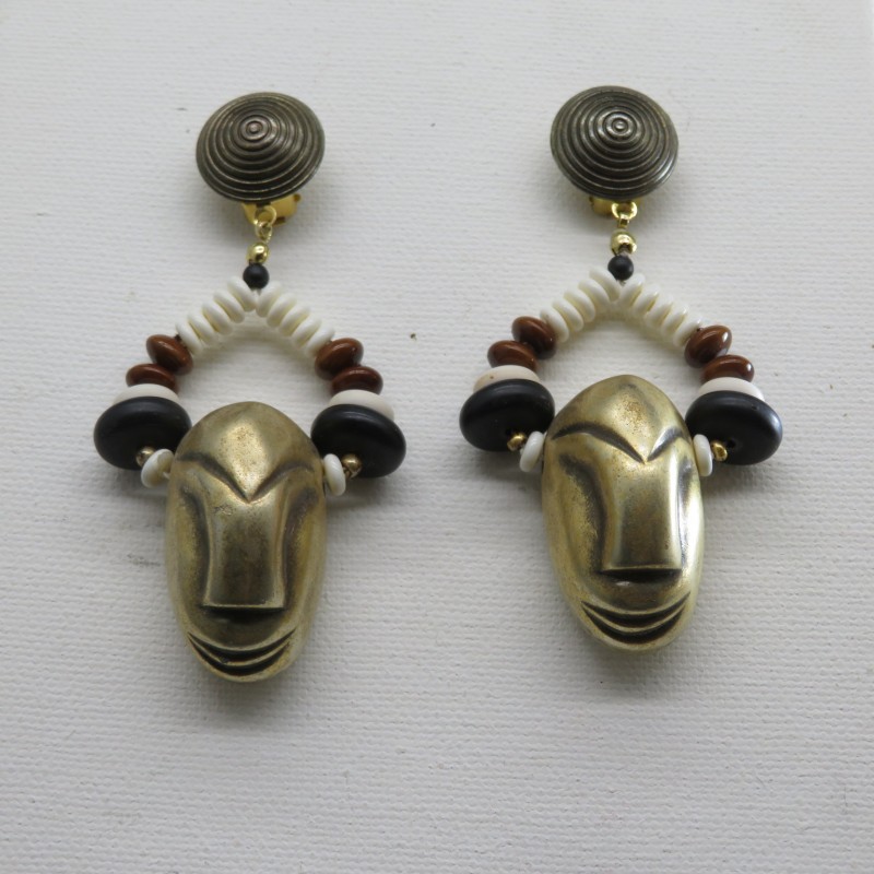 Vintage african head, clip on earrings