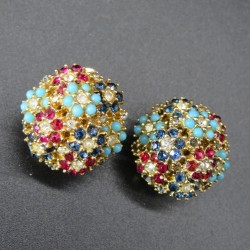 Vintage Ciner multicolour rhinestones clip on earrings