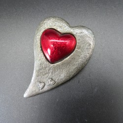 Cyclope Paris modernist vintage pewter heart brooch, signed