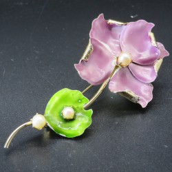 Hattie Carnegie enamel flower brooch with cultured pearls