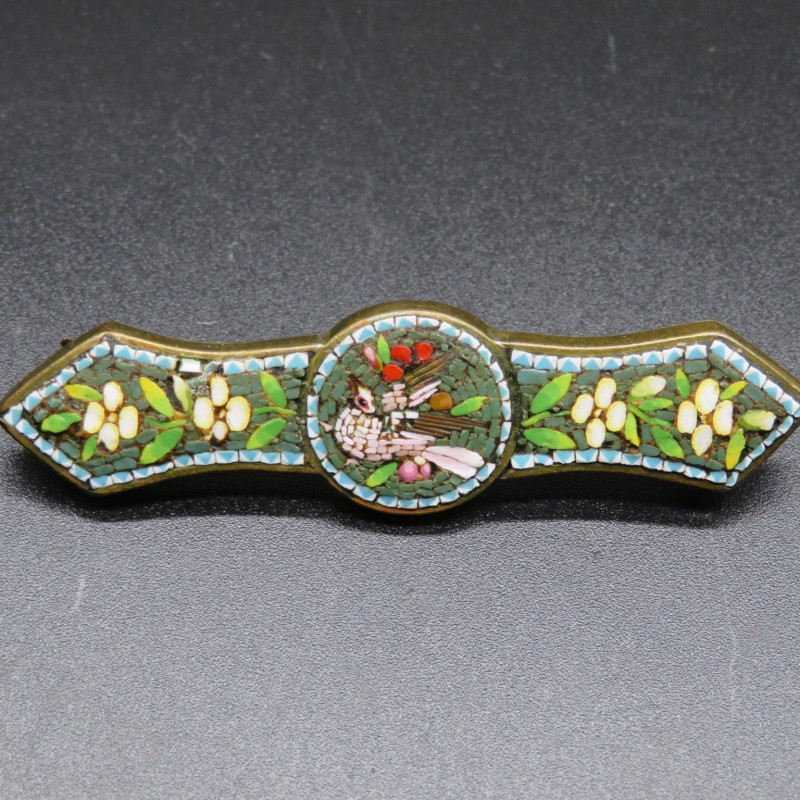 Victorian Micro Mosaic dove and flower brooch