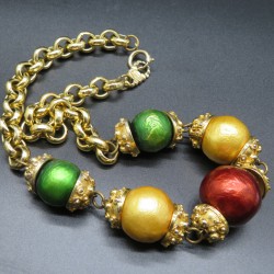 Jacky de Guy vintage necklace gold plated and papier maché beads, signed