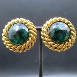 Butler and wilson 1980 vintage large green crystal swarovski clip on earrings, signed BUTLER & WILSON